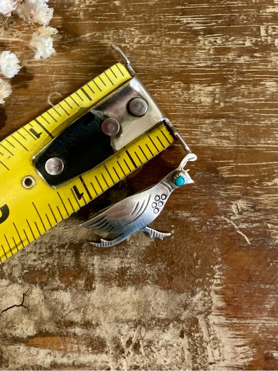 Silver Tone Quail Brooch with Turquoise Colored Detail Southwest Style Pin - Picture 14 of 14